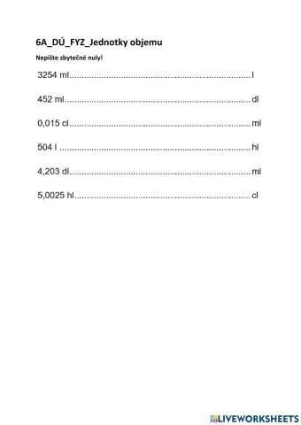 Fyzika - Převody jednotek objemu