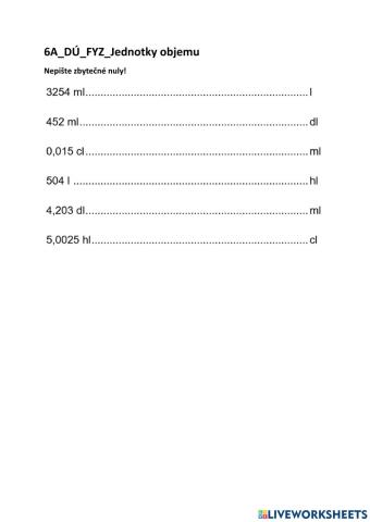 Fyzika - Převody jednotek objemu