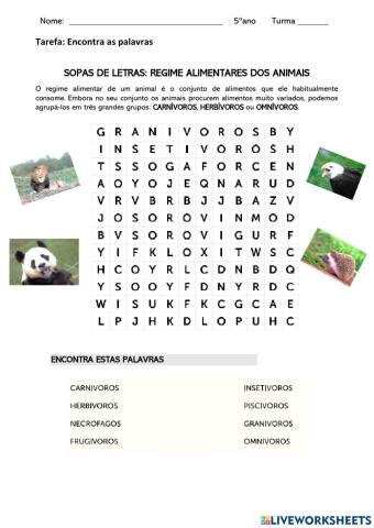 Regime alimentar dos animais