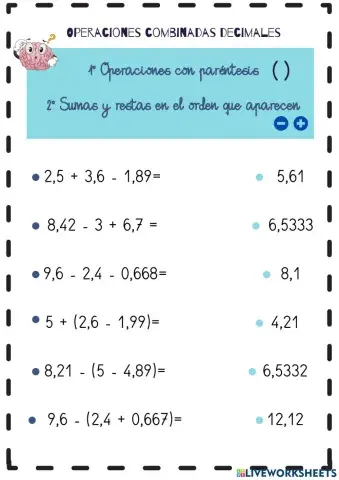 Operaciones combinadas decimales