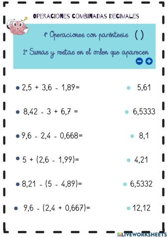 Operaciones combinadas decimales