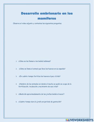 Desarrollo embrionario de los animales