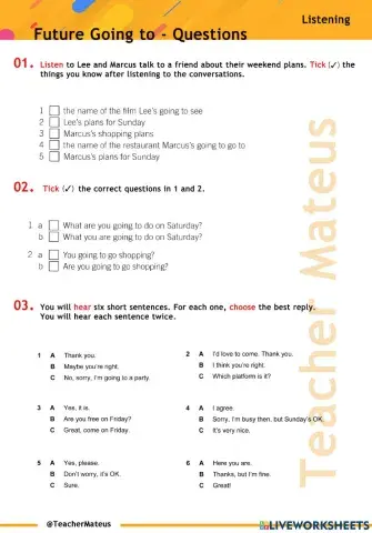 FUTURE GOING TO - Questions