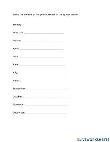 Les mois de l'année