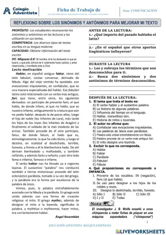 Reflexiono sobre los Sinónimos y Antonimos