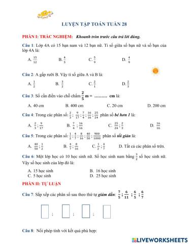Luyện tập toán tuần 28
