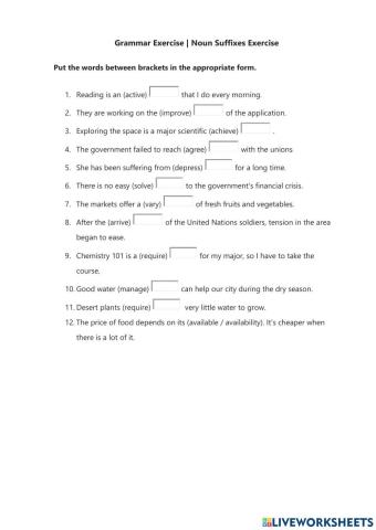 Grammar Exercise - Noun Suffixes Exercise