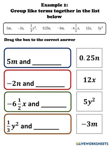 Algebra - Collecting Like Terms