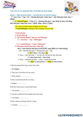 Viết lại câu (liên quan đến HTHT và QKĐ)