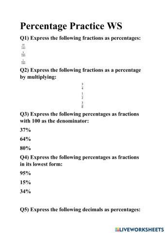 Percentage practice WS