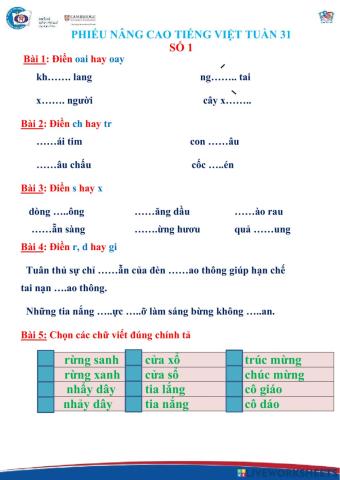 Phiếu chính tả tuần 31