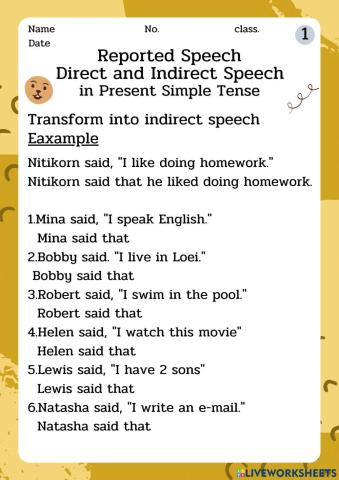 Reported Speech Direct and Indirect Speech  in Present Simple Tense