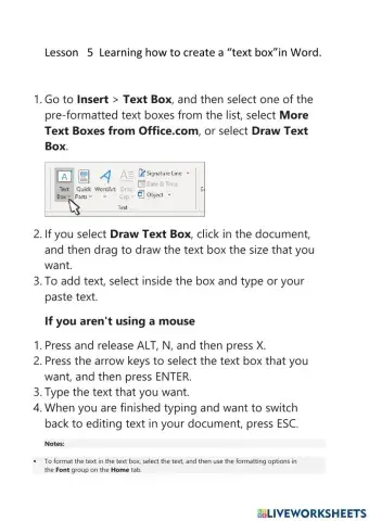 Lesson 5 How Create a Text Box in Word