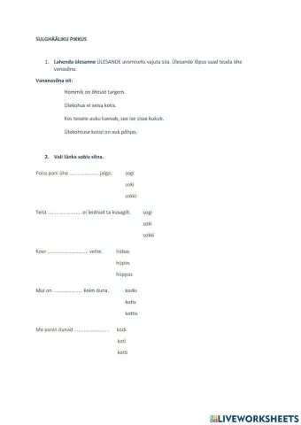 Sulghääliku pikkus. 3. klass