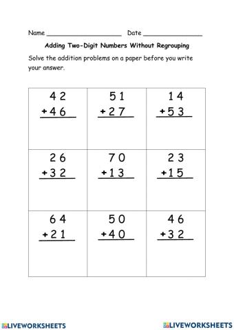 Addition without regrouping