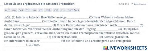 Präpositionen.Bewerbung