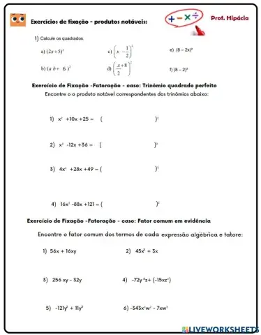 Casos de Fatoração de polinômios - fator comum e trinomio quadrado perfeito