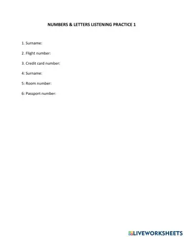 Numbers & letter practice 1