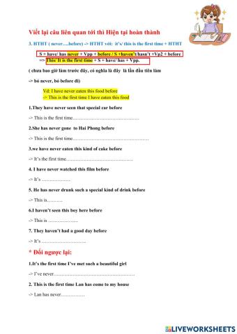 Viết  lại câu liên quan đến HTHT p3