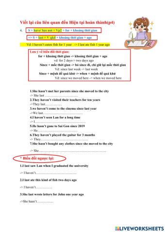 Viết lại câu cáu trúc 8 ( HTHT) p4