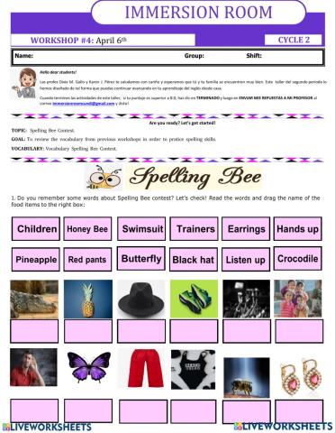 Worksheet -4 Spelling Bee - Cycle 2