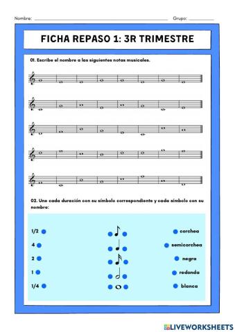 Lenguaje musical 2º (Ficha 1 de repaso)