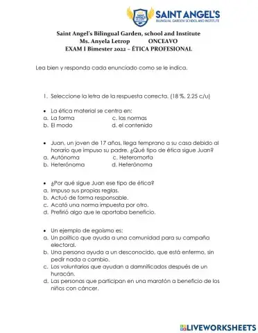 Examen de Etica profesional 1 parcial