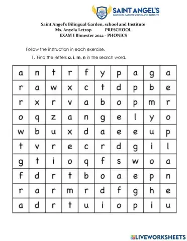 Phonics exam, preschool, 1 partial