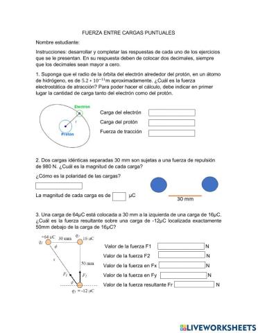 Fuerza entre cargas eléctricas puntuales.