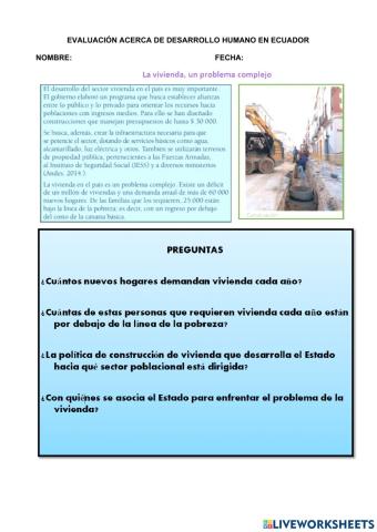 Evaluación Desarrollo Humano en Ecuador