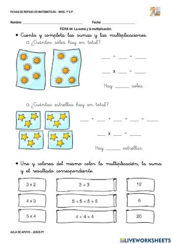 Ficha Matemáticas 44-1EP-Suma y multiplicación