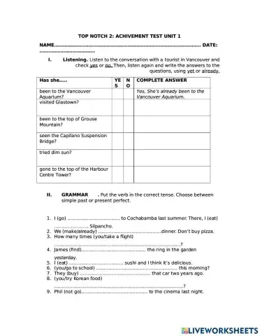 Top Notch unit 1 Quiz