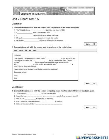 Unit 7 Short Test
