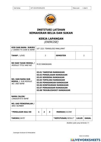 Uit 2221 kerja lapangan rangkaian