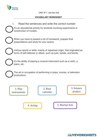 Vocabulary: after school clubs and teams