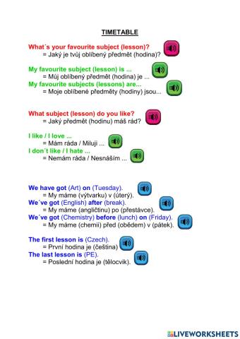 Timetable - sentences