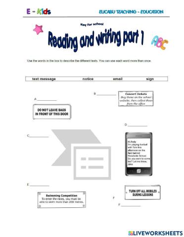 Reading and writing Part 1 - KET