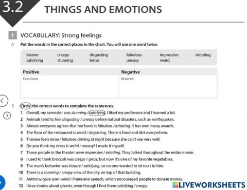 Vocabulary - Things and emotions