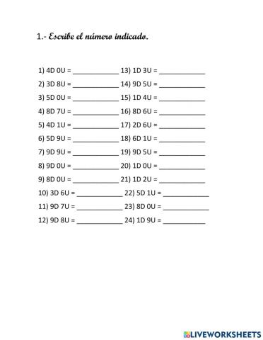 Números del 0 hasta el 100