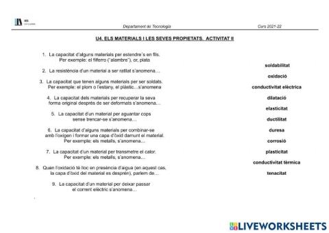 Propietats dels materials. Definicions II