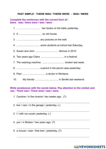 Past Simple : There was - There were - was - were