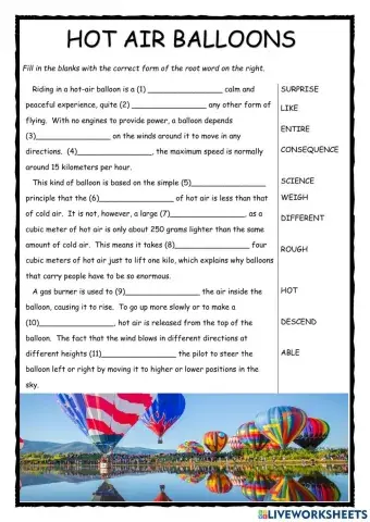 Hot Air Balloons FCE Word Formation