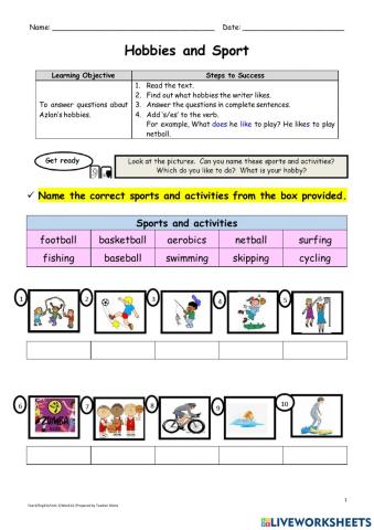 Day 1 - Hobbies and Sport