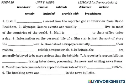 Newspapers active vocabulary U8 L2