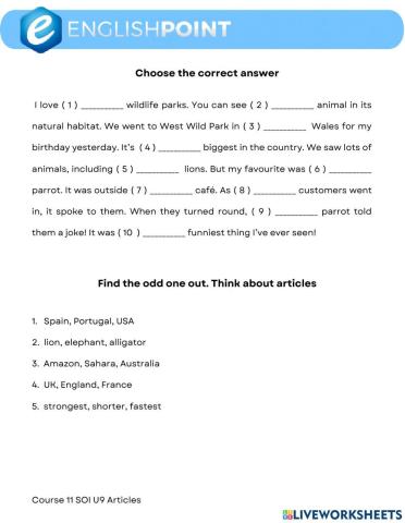 Articles a, an, the, no article