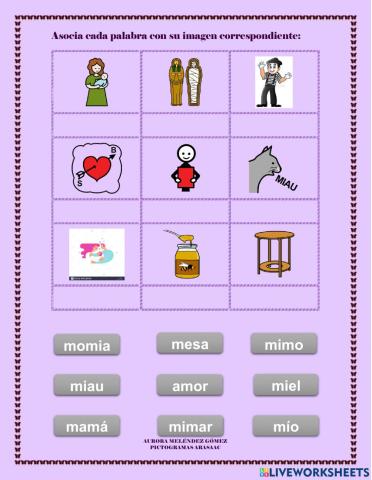 Asocia palabra-imagen LETRA M