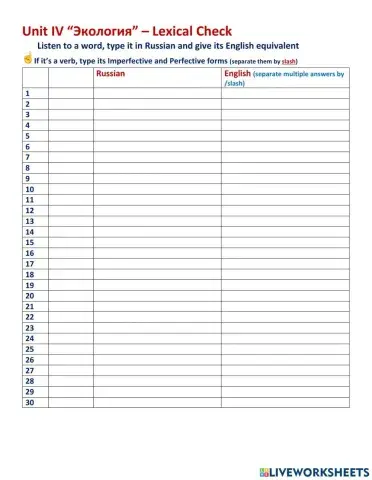 Thematic Unit -Ecology- lexical check