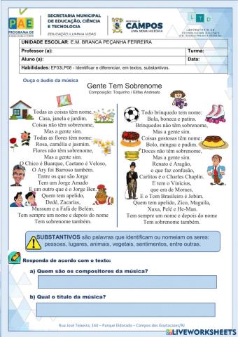 Substantivos próprios e Comuns