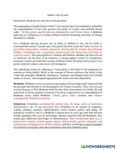 Indian Caste System Reading