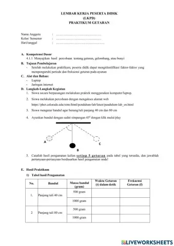 Lembar Kerja Getaran Pada Bandul